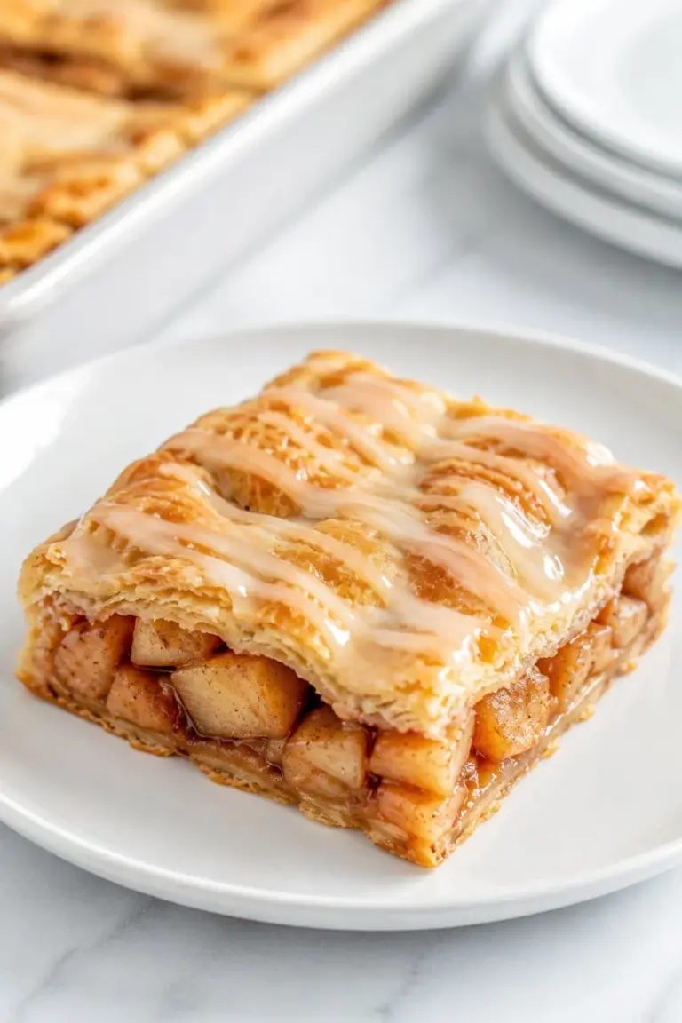 Freshly baked apple slab pie with a golden crust and apple filling