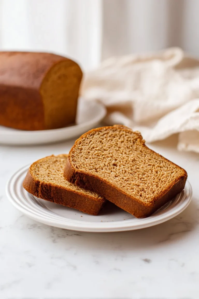 Delicious slice of homemade Applesauce Honey Bread on a wooden cutting board