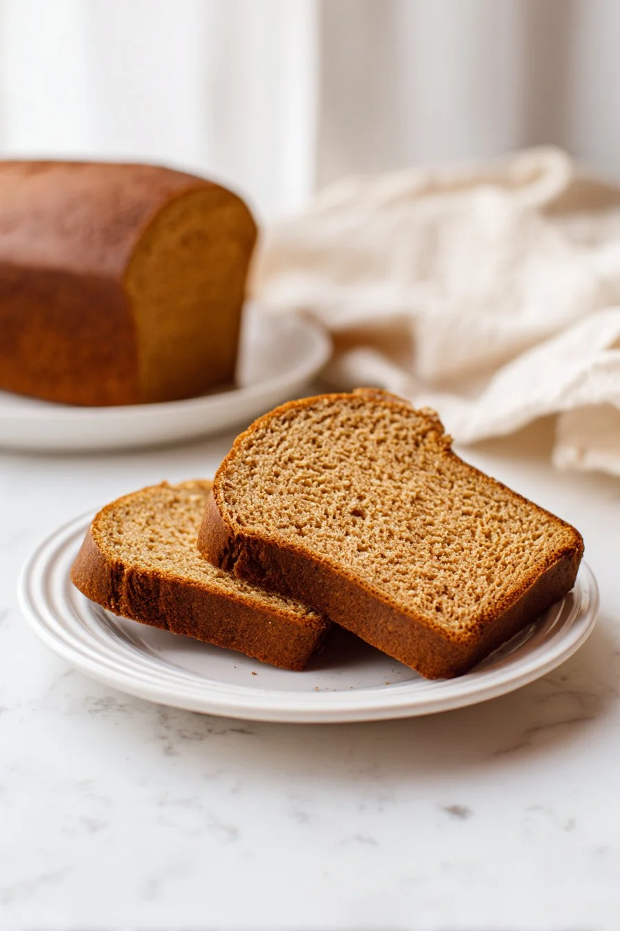 Delicious slice of homemade Applesauce Honey Bread on a wooden cutting board