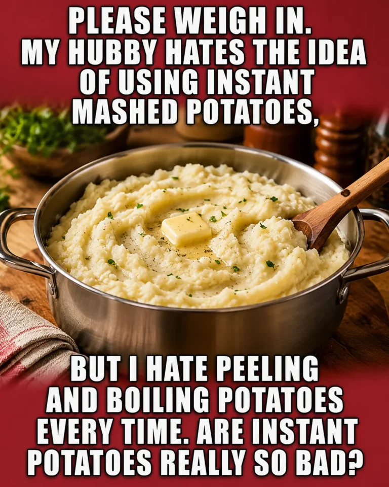Bowl of creamy instant mashed potatoes topped with butter and parsley