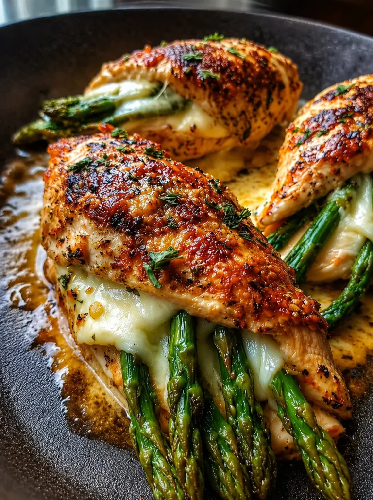 asparagus stuffed chicken breast with melted cheese and garlic seasoning