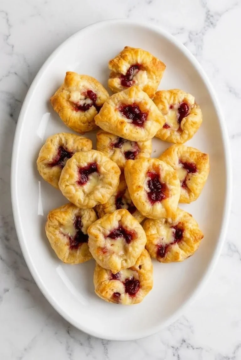 Delicious Baked Cranberry Brie Bites topped with cranberry sauce