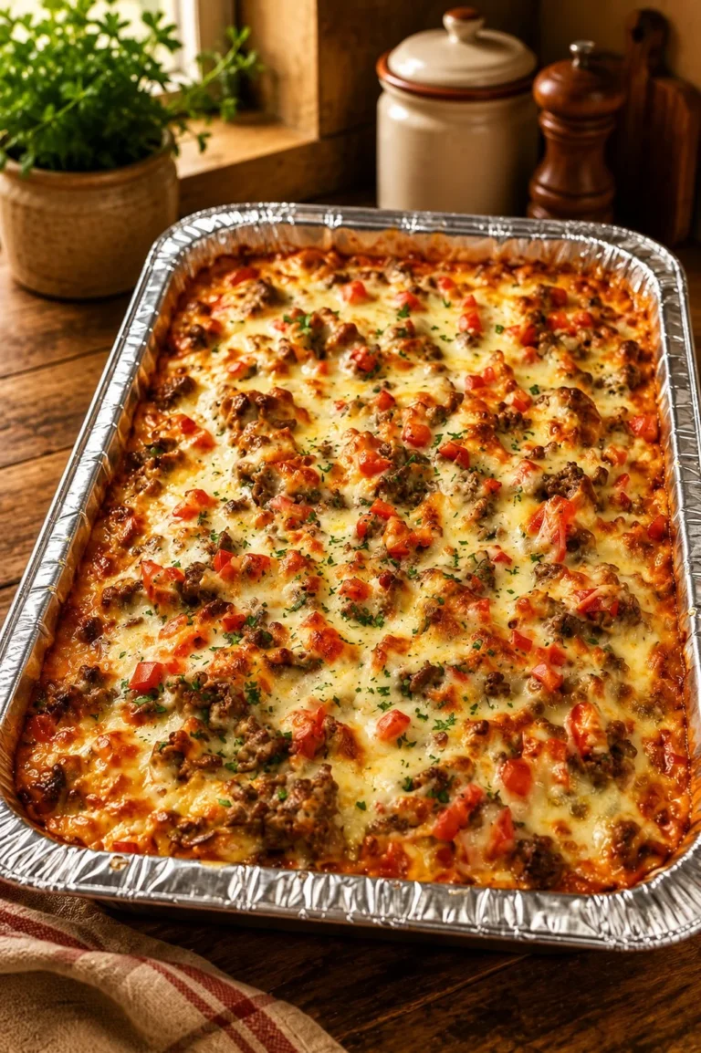 Delicious Baked Philly Cheesesteak topped with melted cheese and fresh ingredients