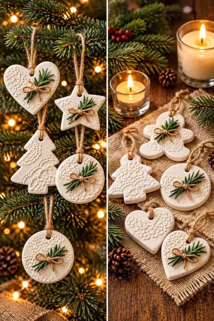 Baking soda clay ornament materials with cornstarch, baking soda, water, cookie cutters, and rolling pin