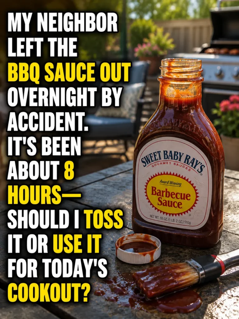 Open bottle of barbecue sauce left on a kitchen counter overnight