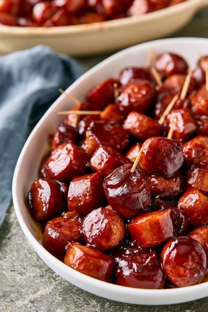 BBQ Smoked Sausage Bites served on a platter for a delicious appetizer