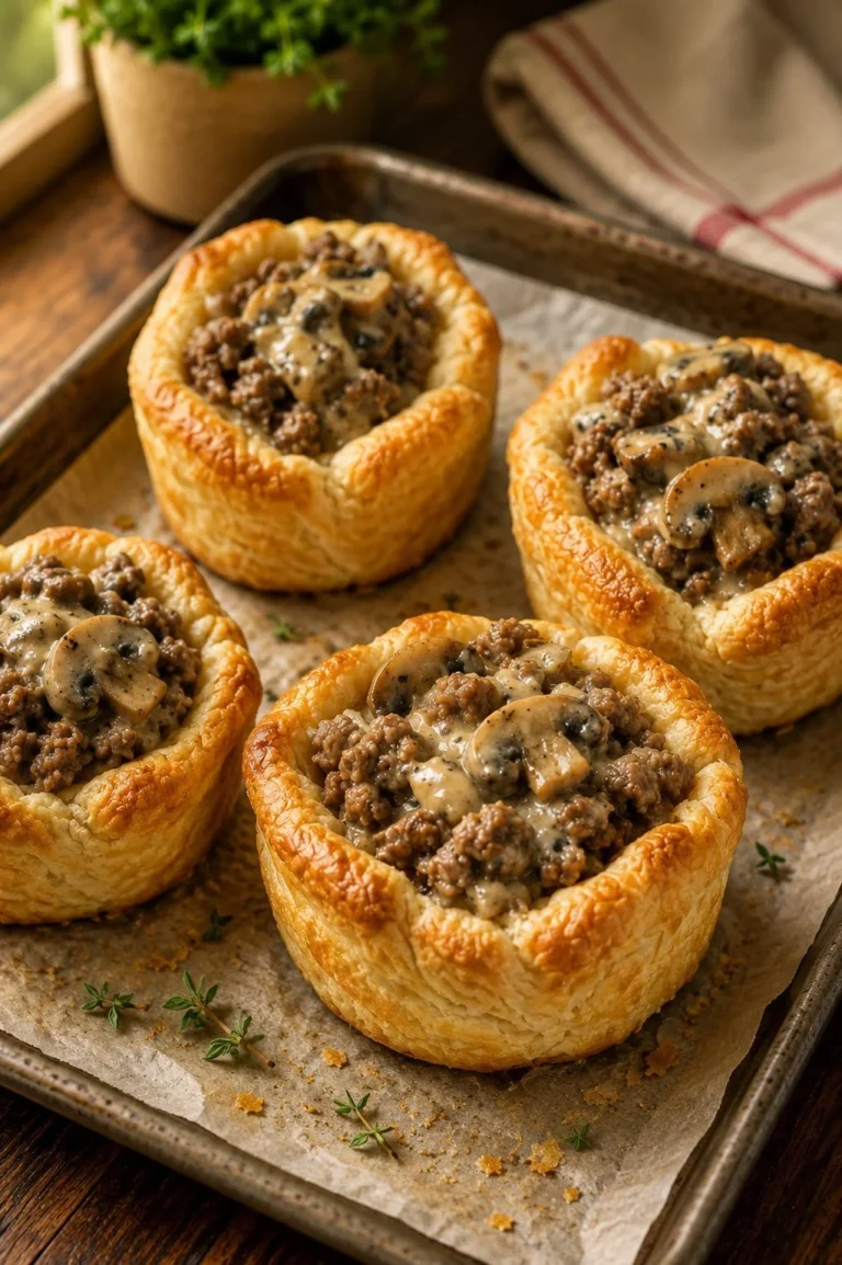 Delicious beef and mushroom crescent cups, perfect for appetizers.