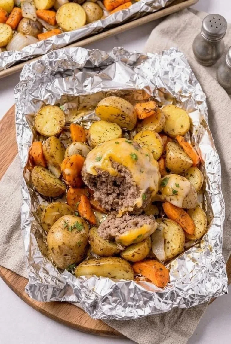 Beef and vegetable foil packets ready for grilling, showcasing colorful ingredients.