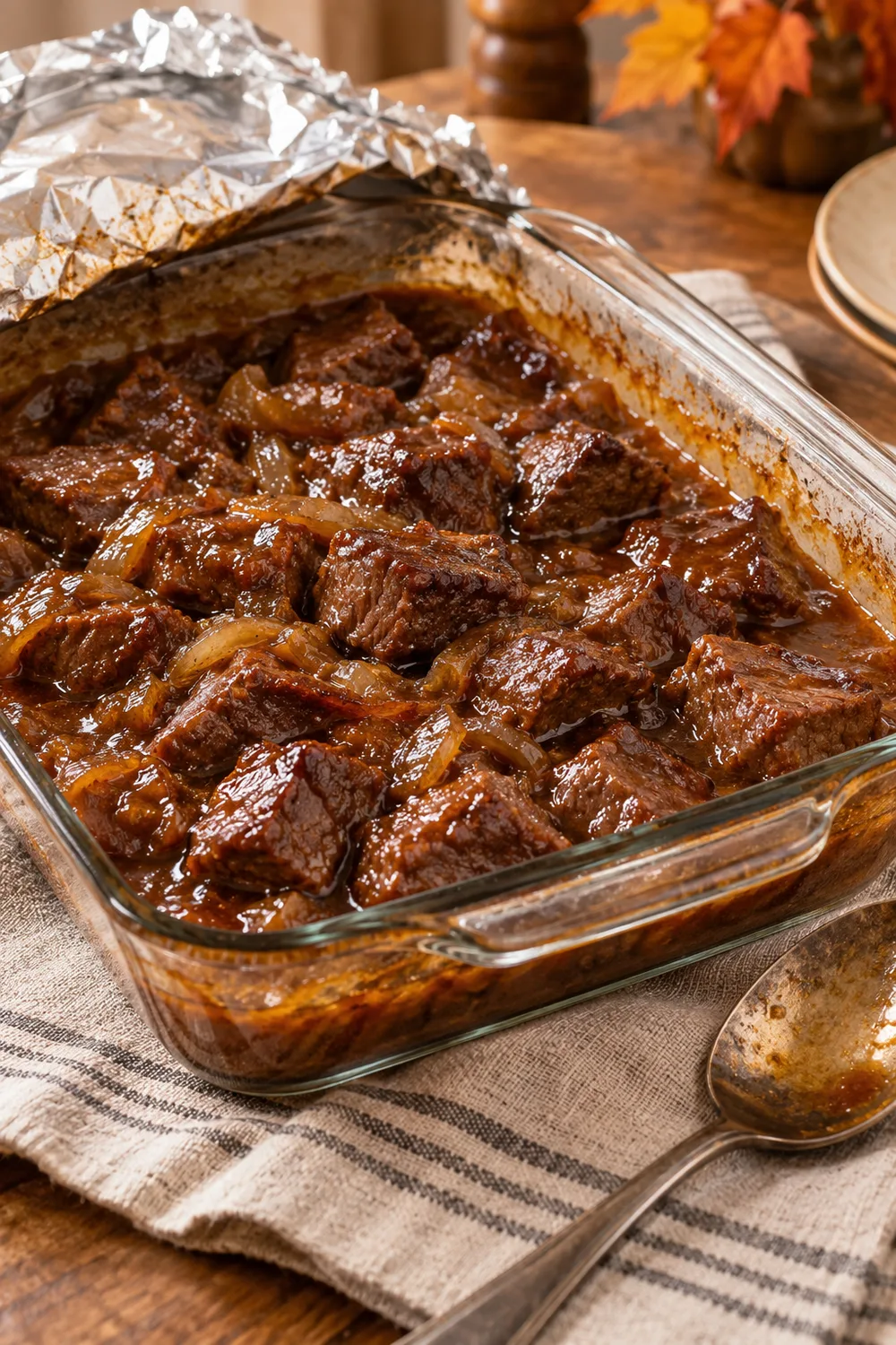 Baked beef Wentworth in glossy onion sauce