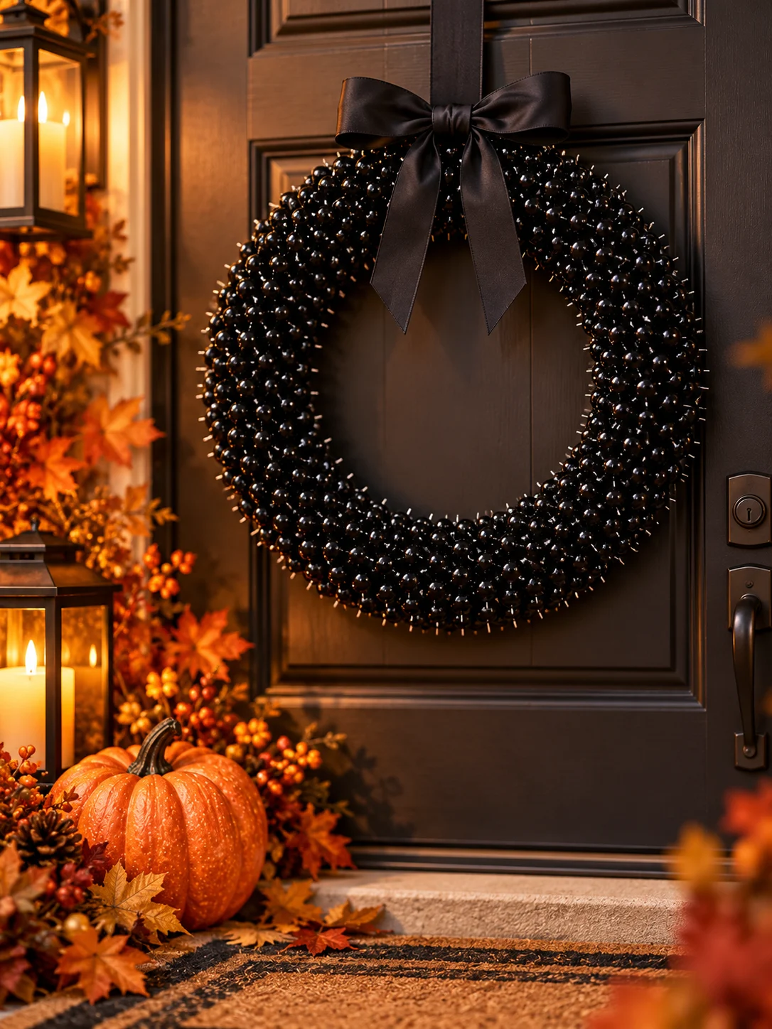 Black map pin wreath materials with foam wreath form and black craft supplies