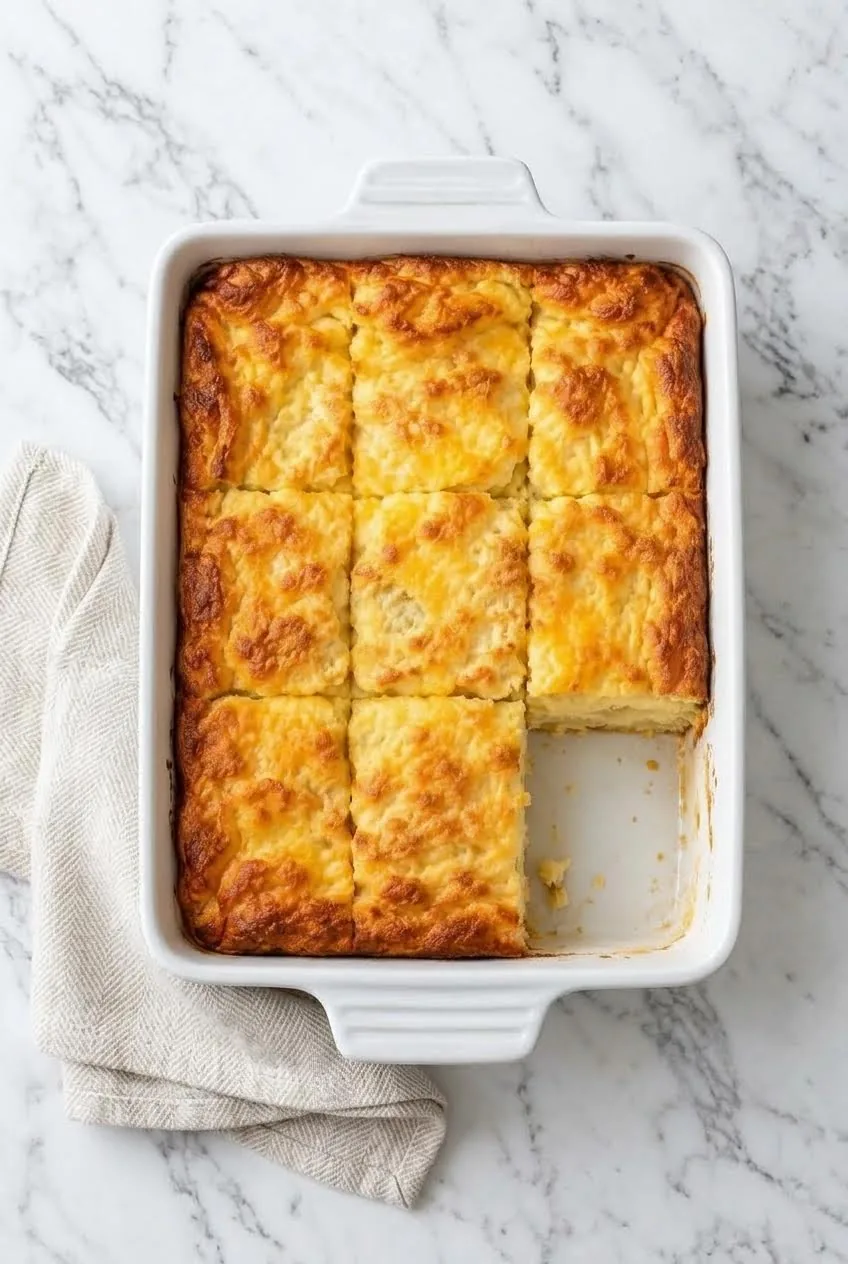 Golden breakfast egg bake in a baking dish