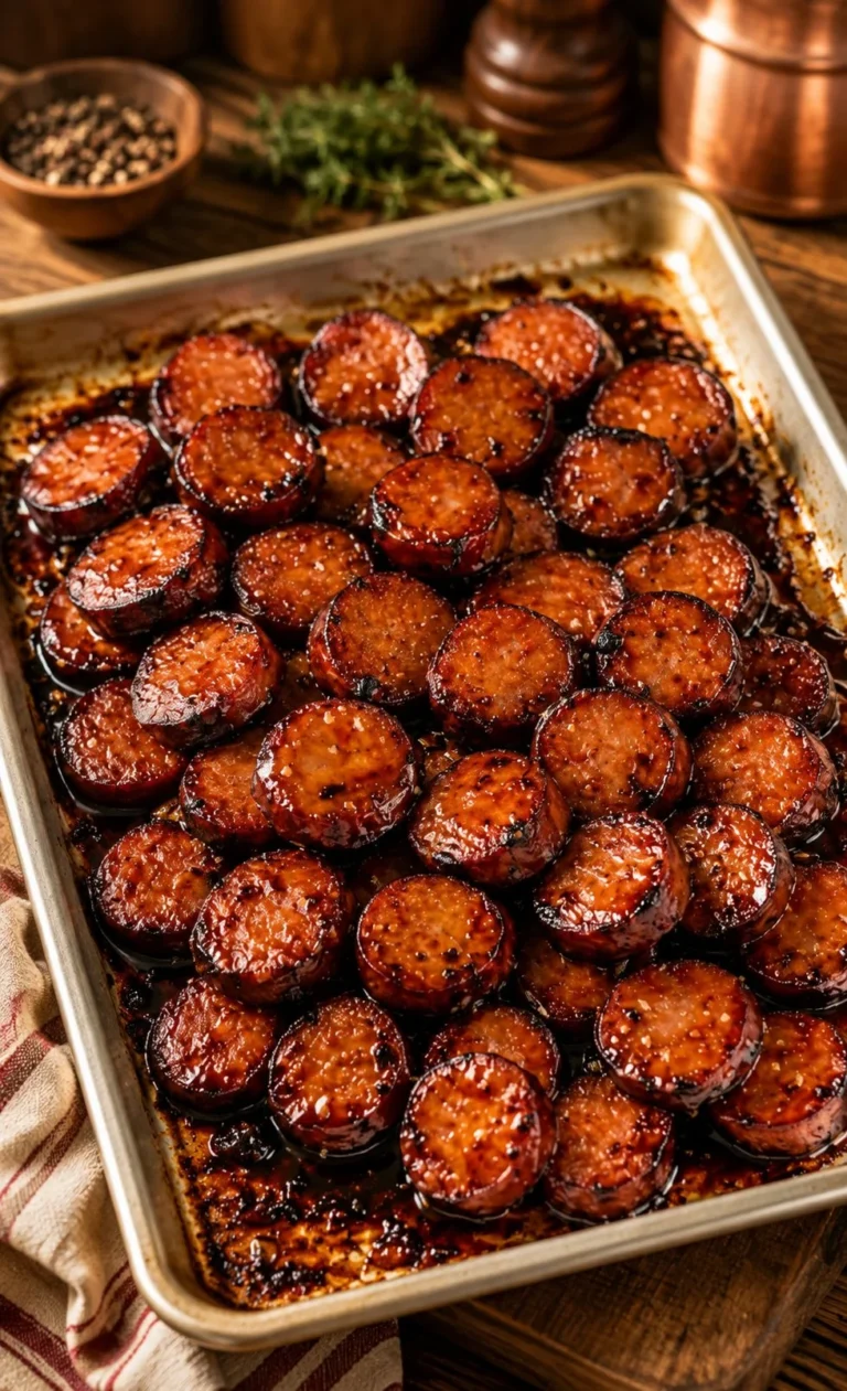 Delicious Brown Sugar Kielbasa Bites served on a platter with toothpicks.