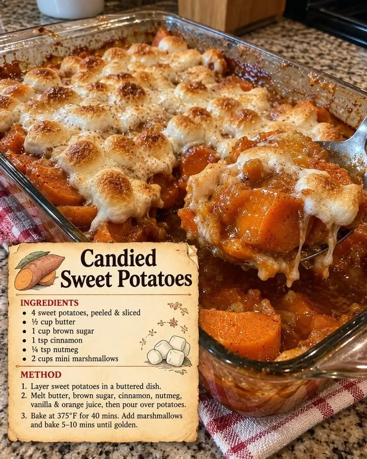 Delicious candied sweet potatoes with a glossy glaze on a serving dish.