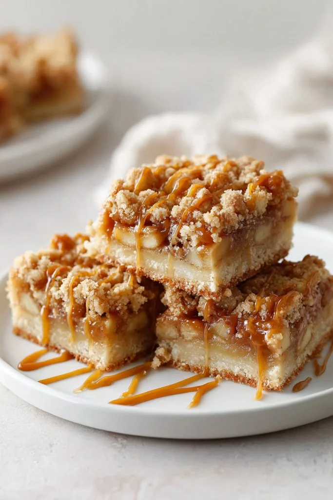 Delicious Caramel Apple Crumb Bars with a crumbly topping and apple filling