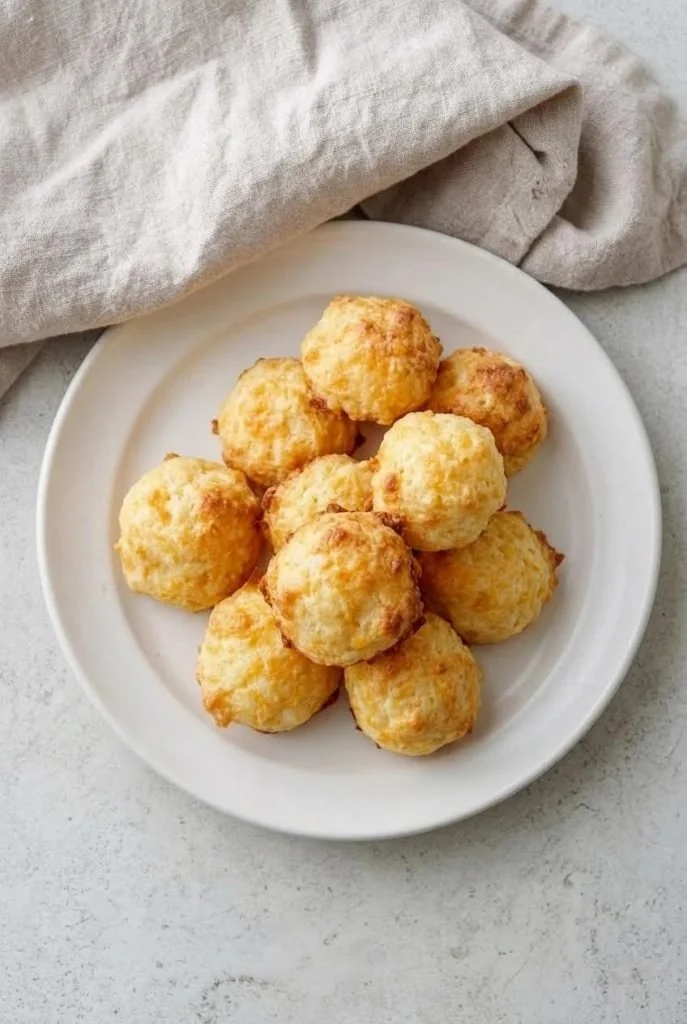Crispy cheddar cheese bites served on a plate