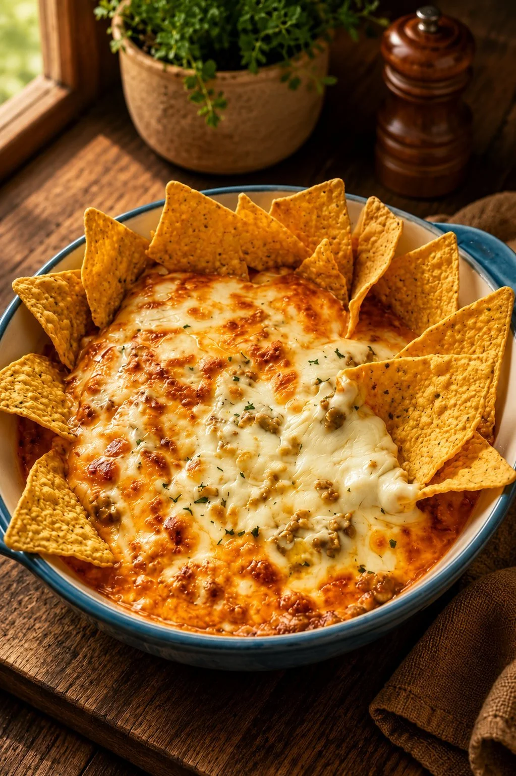 Cheddar olive dip served in a bowl with crackers on the side