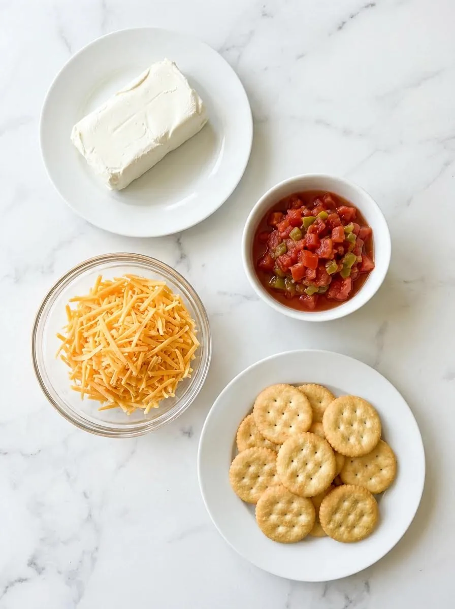 Cream cheese, shredded cheese, and serving crackers for Cheese Winston Dip
