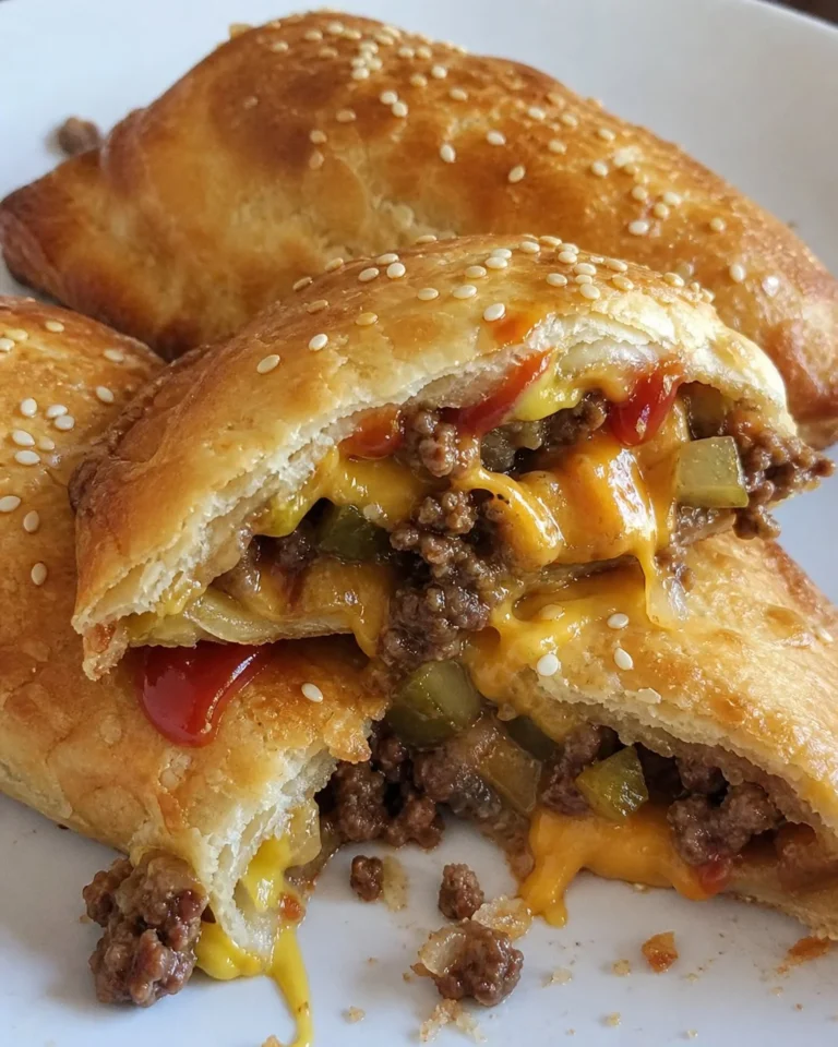 Cheeseburger pockets with melted cheese and garnishes, perfect for quick bites.