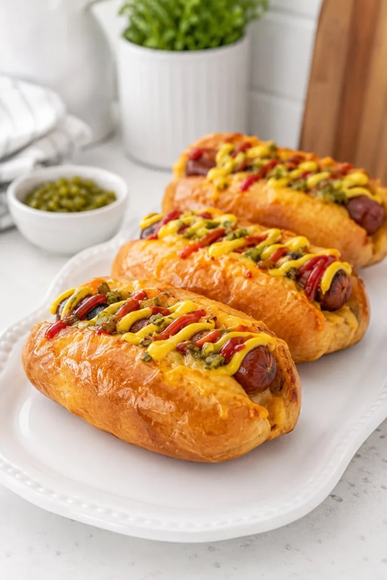 Cheesy beef hot dog buns topped with melted cheese and served on a platter