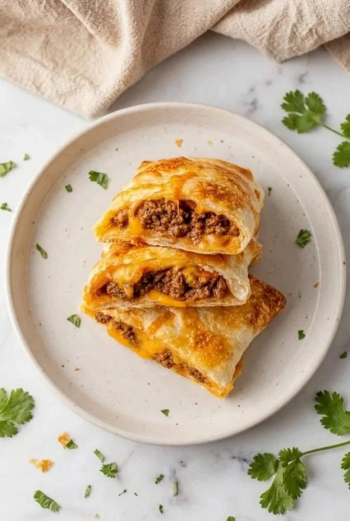 Cheesy beef taco pockets stuffed with flavorful ground beef and cheese