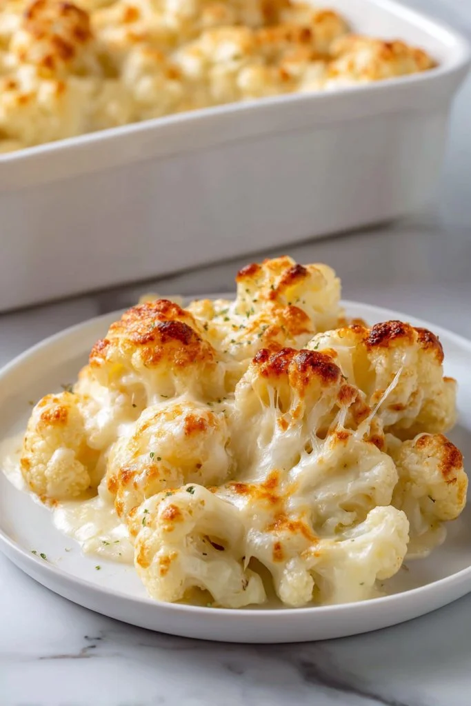 Cheesy cauliflower casserole baked to perfection with crispy topping