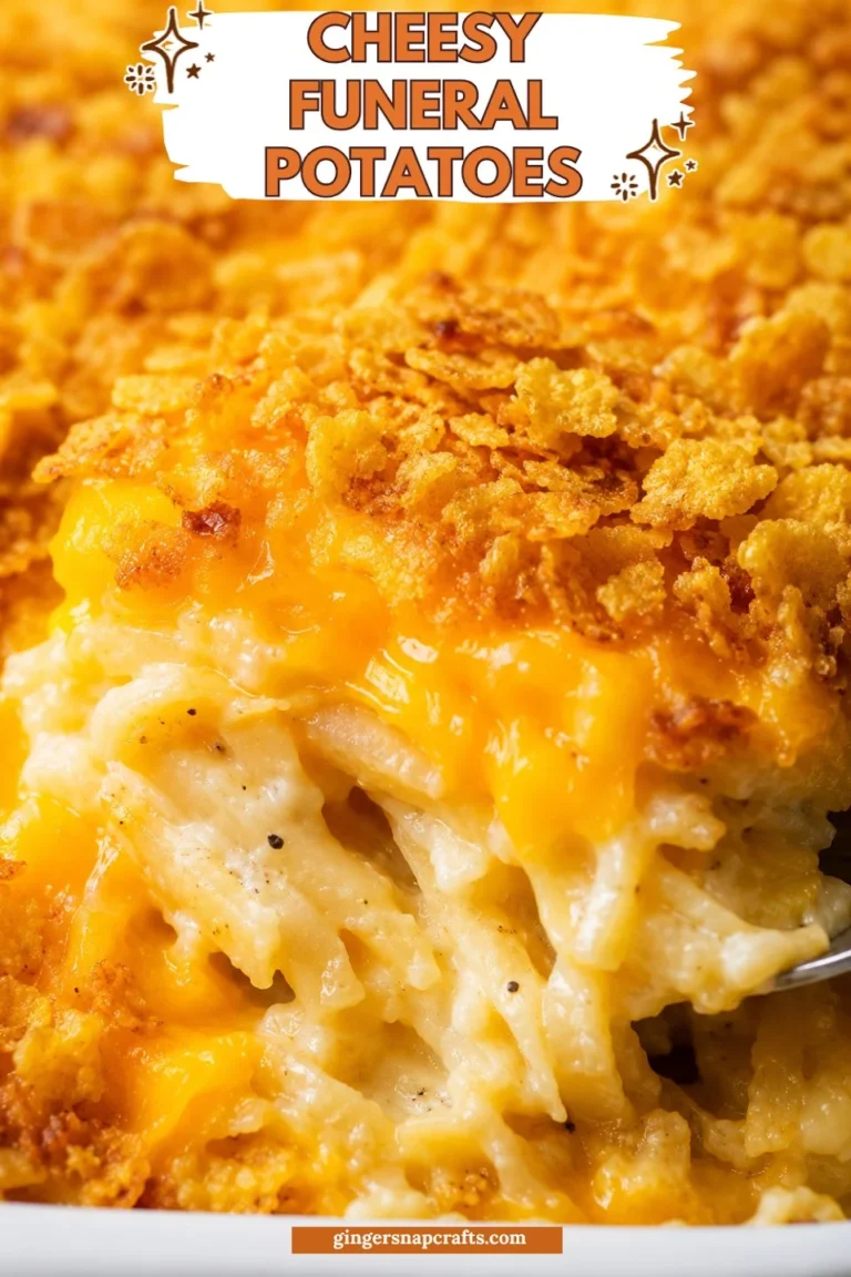 Delicious cheesy funeral potatoes baked to perfection.