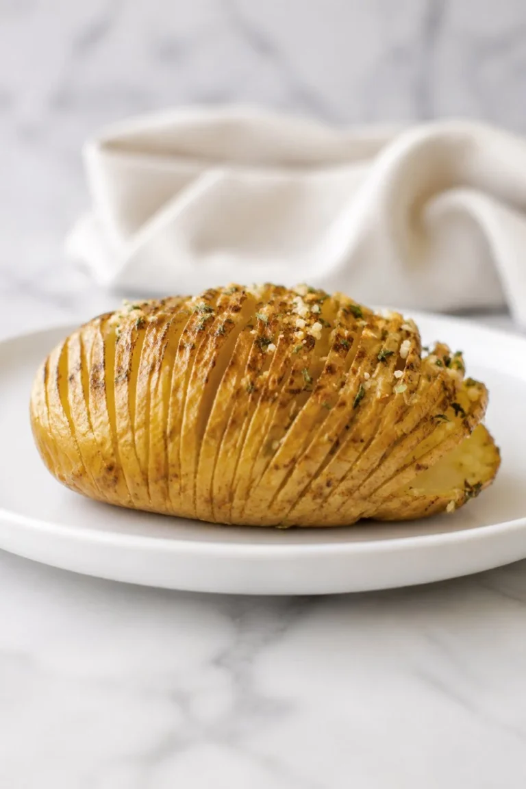 Cheesy Hasselback potatoes topped with melted cheese and herbs