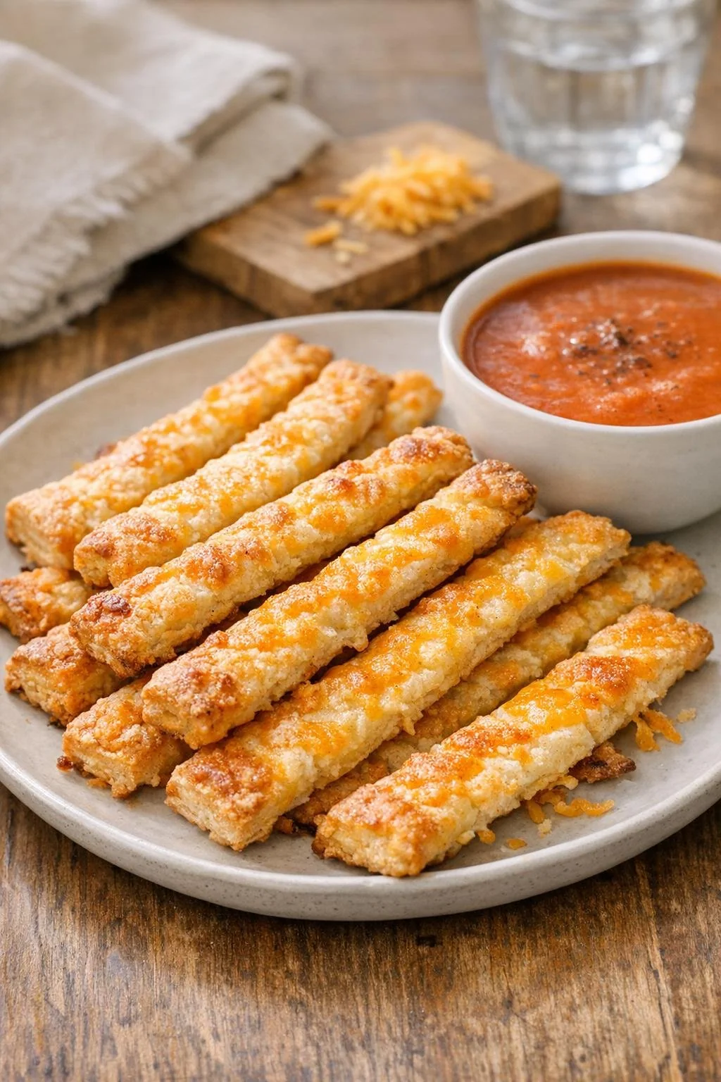 Baked cheddar lunchroom straws served alongside tomato soup