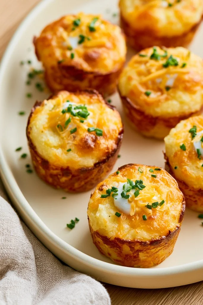 Cheesy potato puffs served on a plate, golden brown and delicious