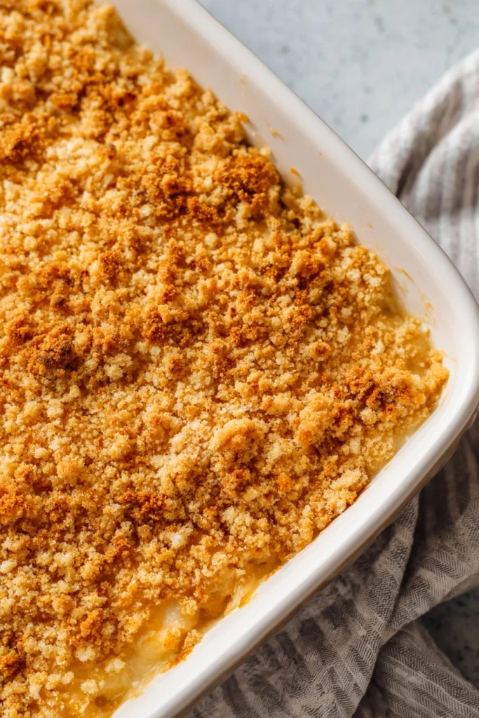 Delicious chicken casserole dish baked to perfection with cheese and vegetables