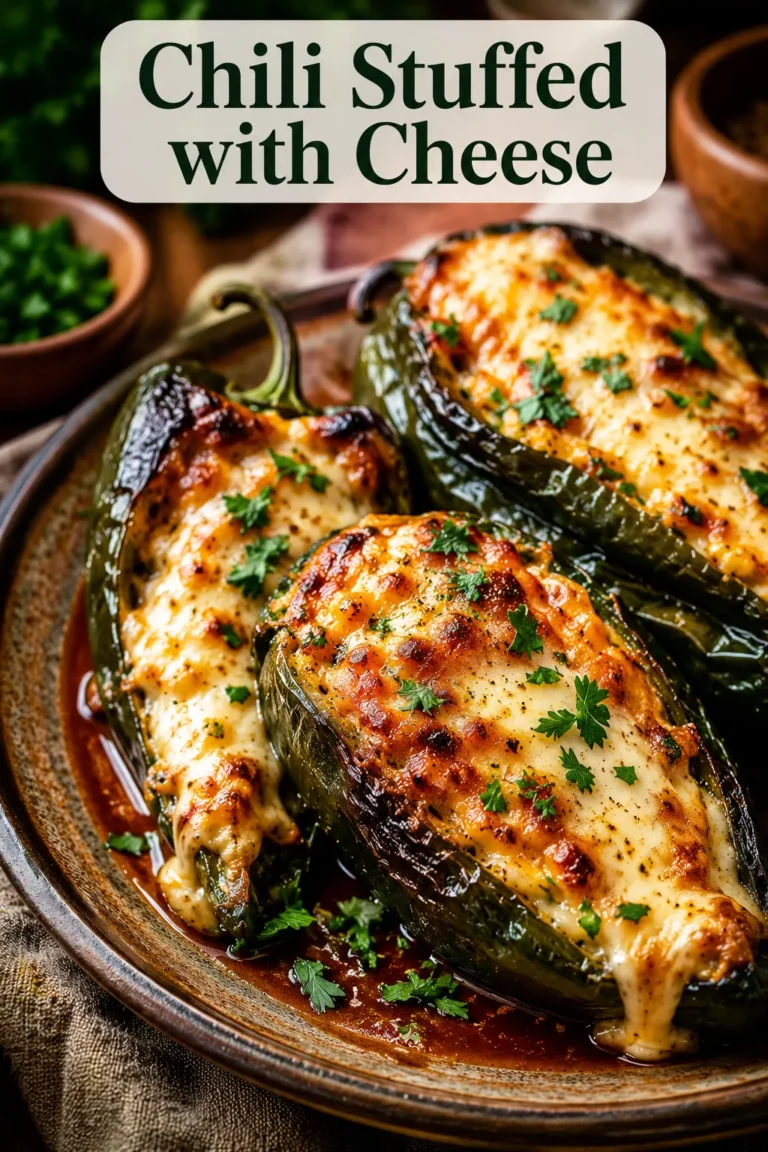 Chili-Stuffed Peppers topped with melted cheese