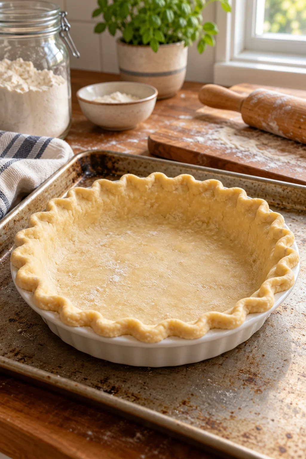 Unbaked pastry crust fitted into a pie plate