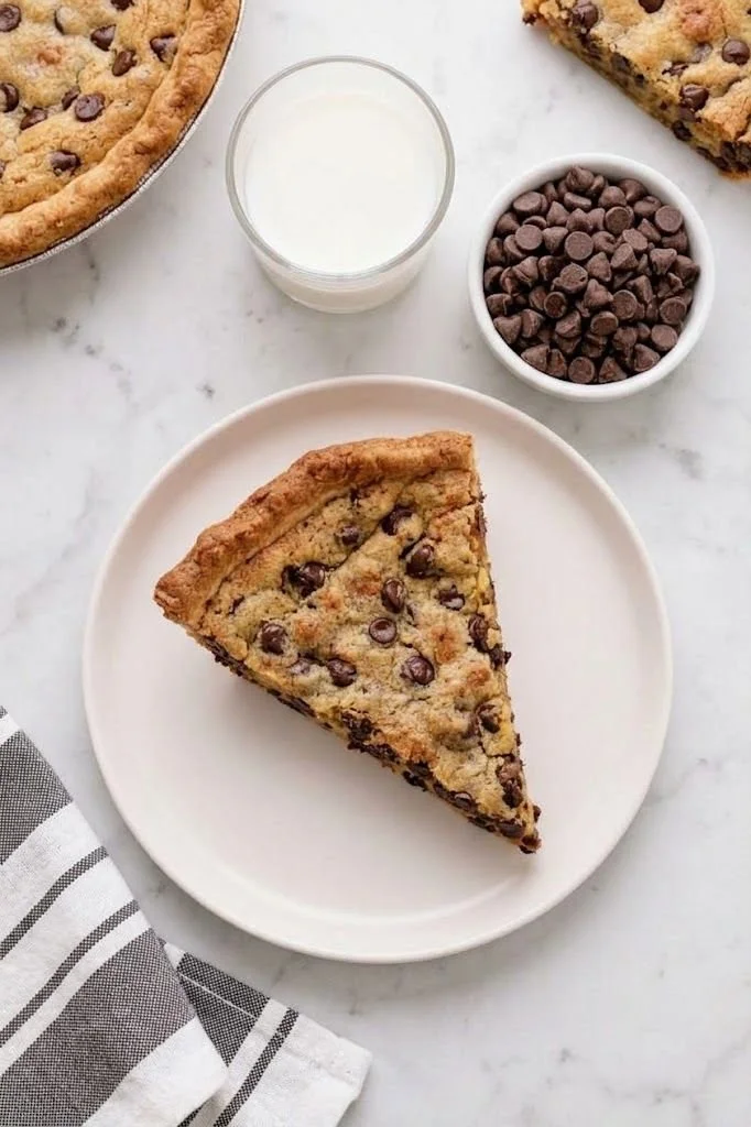 Decadent Chocolate Chip Cookie Pie with melting chocolate chunks and golden crust.