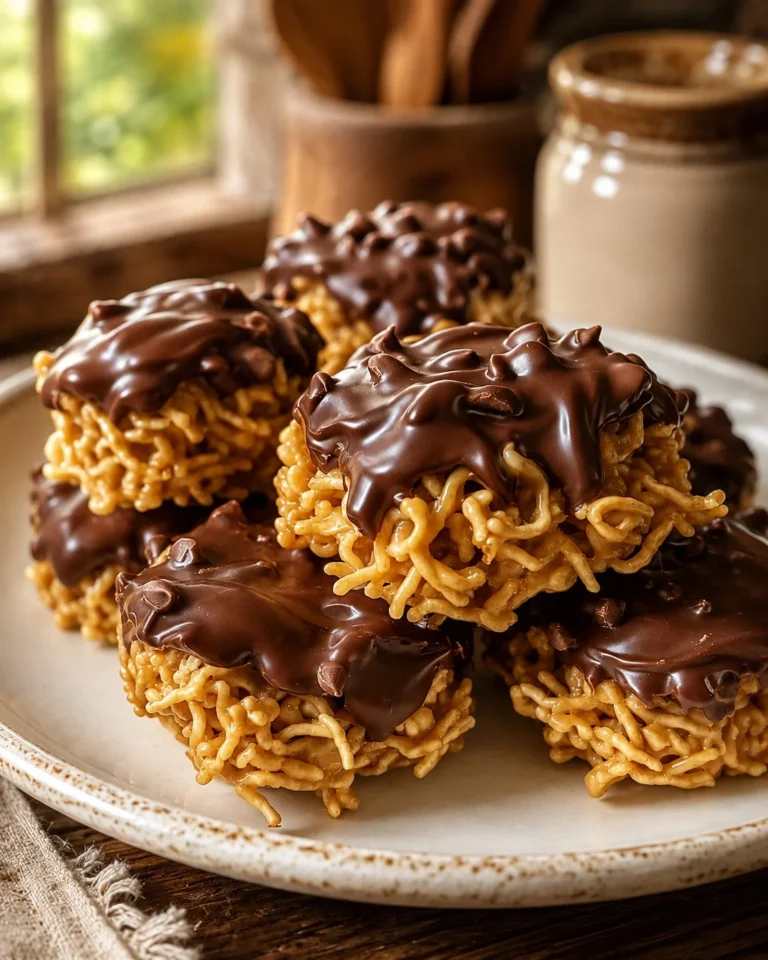 Delicious Chocolate Peanut Butter Haystacks on a plate