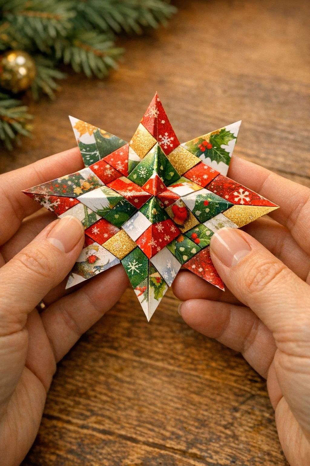 A dimensional woven star with raised center points