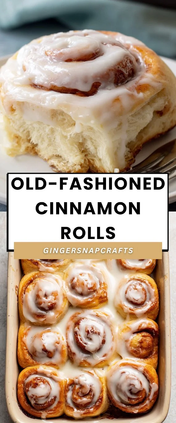 Freshly baked cinnamon rolls with cream cheese icing on top.