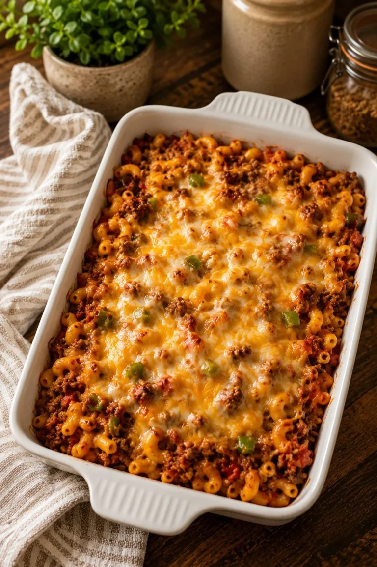 A bowl of Classic Creole Macaroni garnished with herbs and spices.