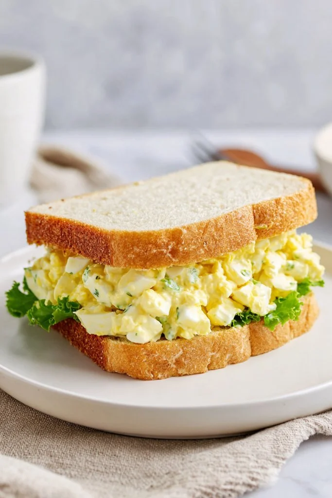 Bowl of classic egg salad made with chopped eggs, mayonnaise, and herbs