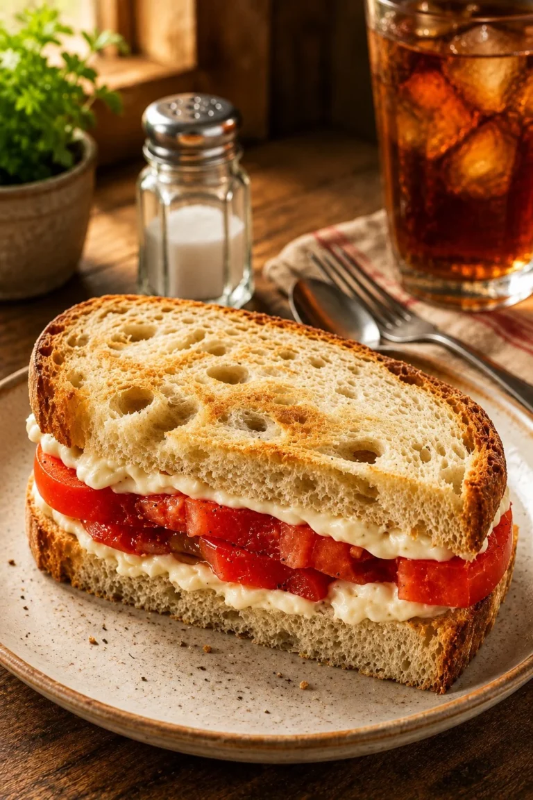 Delicious classic tomato sandwich with fresh ingredients