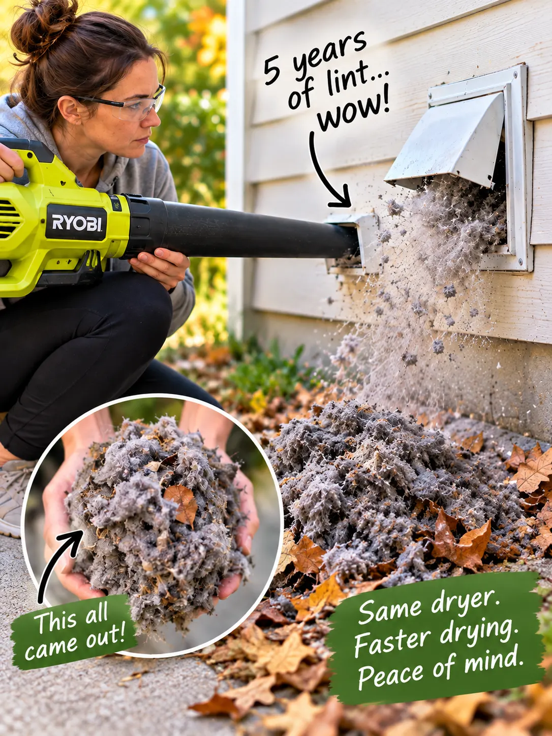 Cleaning a dryer vent with a leaf blower