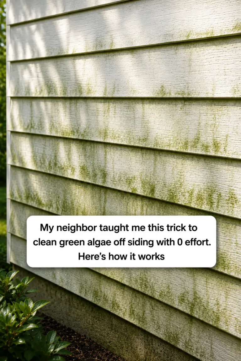 Cleaning green algae off white house siding with an exterior siding cleaner