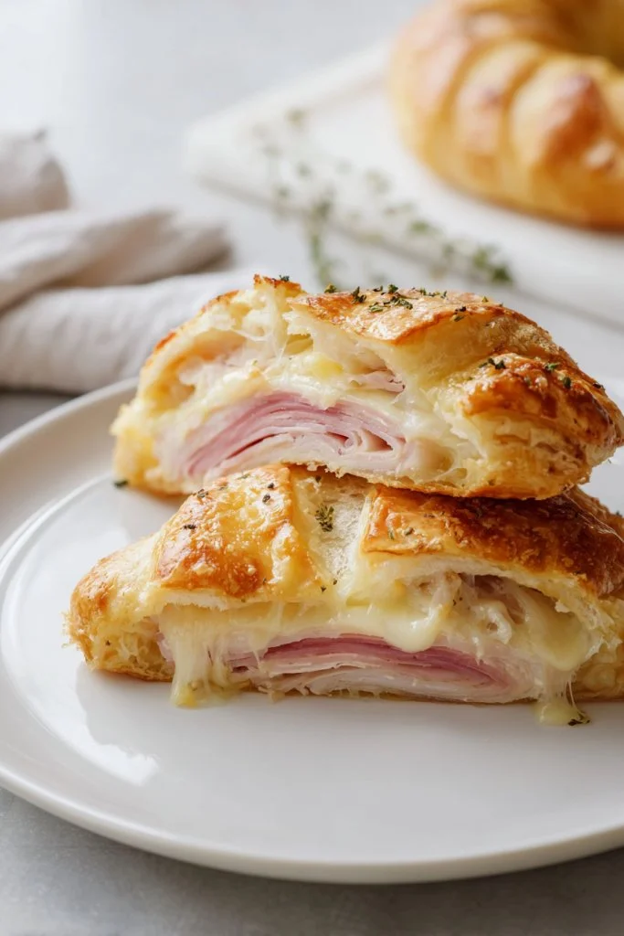 Cordon Bleu Crescent Ring with ham and cheese wrapped in crescent dough