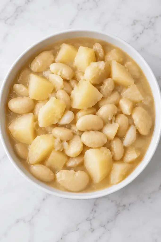 Delicious Country-Style Potatoes with Butter Beans served in a rustic bowl.