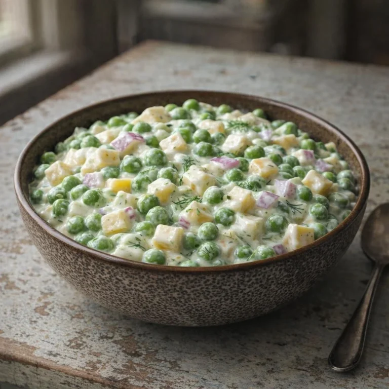 Creamy 1950s vintage pea salad served in a bowl