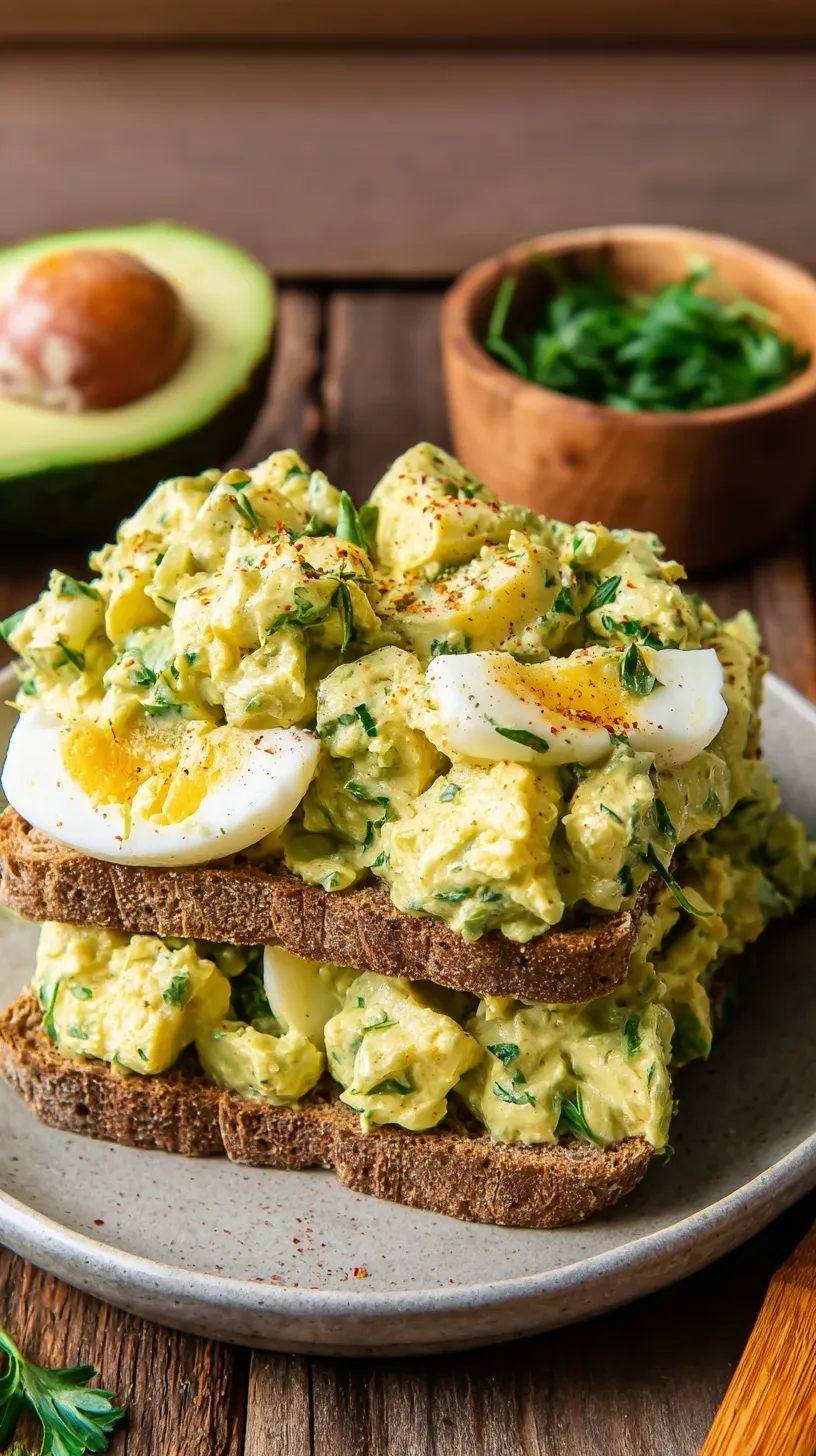 A bowl of fresh creamy avocado egg salad with chives and lime