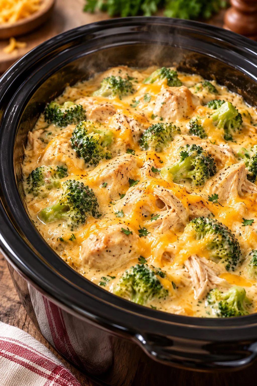 Creamy Crockpot Chicken with Broccoli in a slow cooker