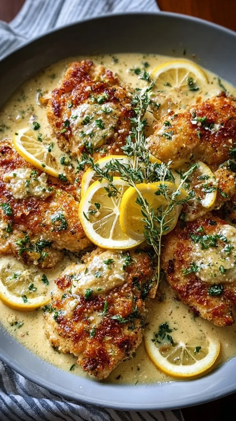 Pan-seared chicken breasts in a creamy white garlic sauce with lemon and parsley