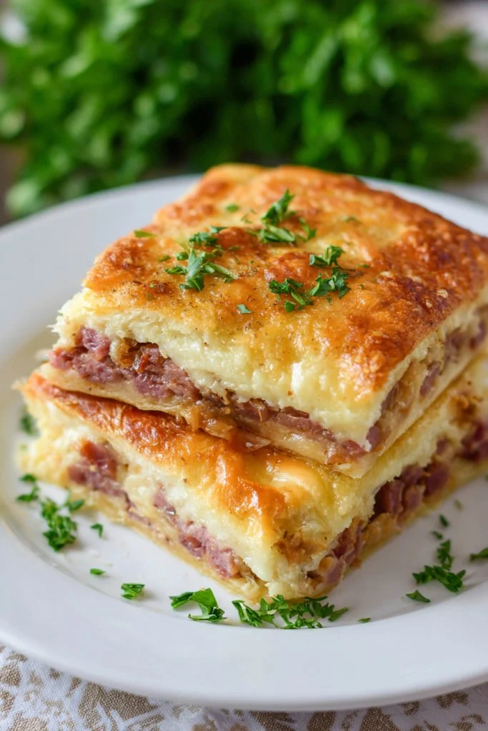 Delicious Crescent Reuben Bake with cheese and corned beef in flaky dough