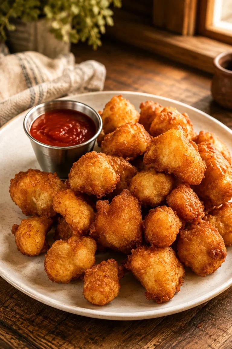 Crispy Cheesy Cauliflower Bites served on a plate with dipping sauce