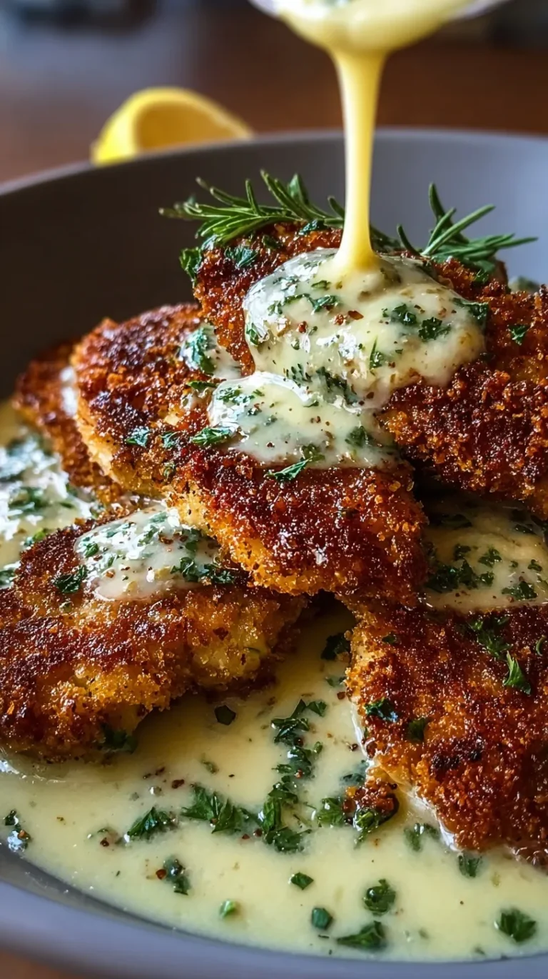Crispy pan-seared chicken breasts smothered in a rich white garlic parmesan cream sauce in a skillet